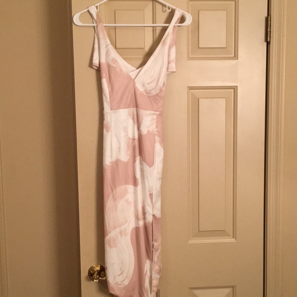 Beige and cream silky midi dress